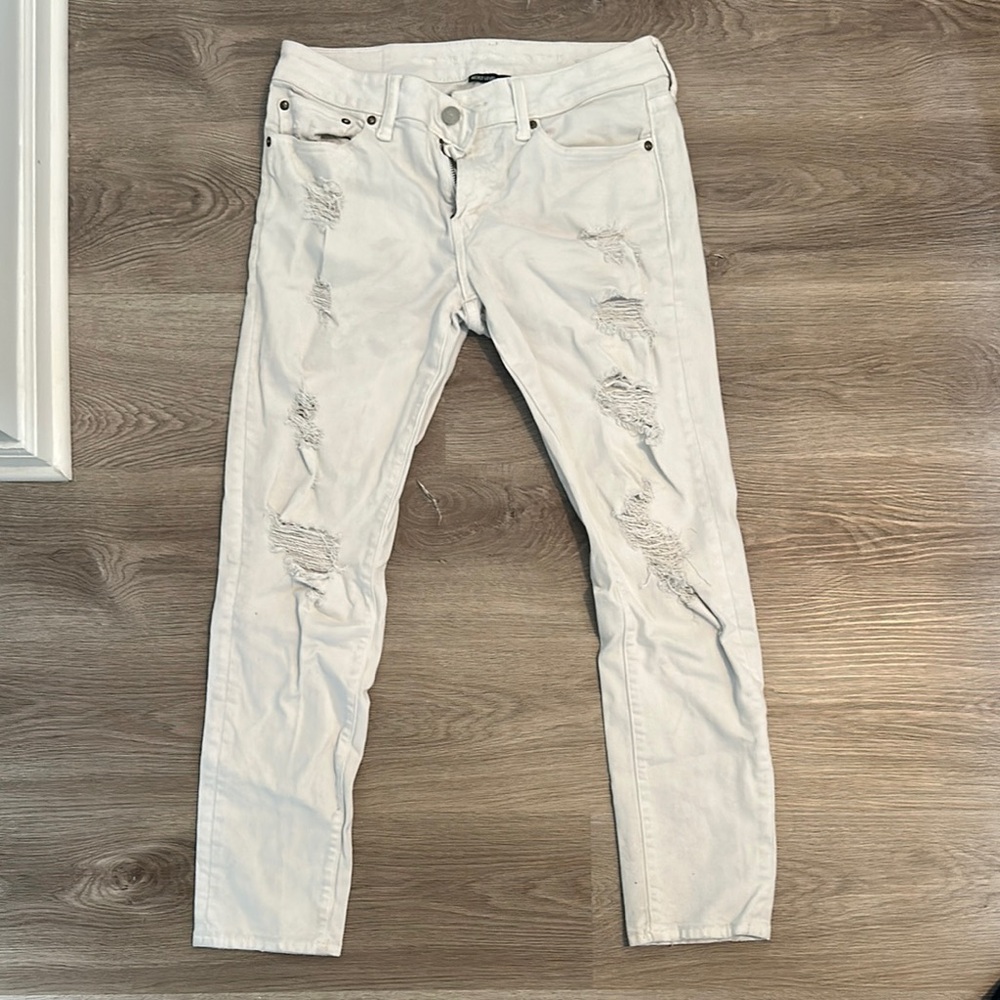 American Eagle Outfitters White Skinny Jeans Distressed 32/30